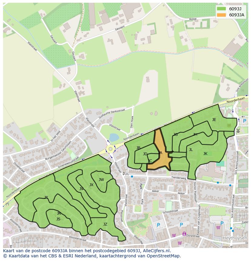 Afbeelding van het postcodegebied 6093 JA op de kaart.