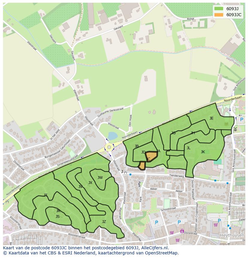 Afbeelding van het postcodegebied 6093 JC op de kaart.