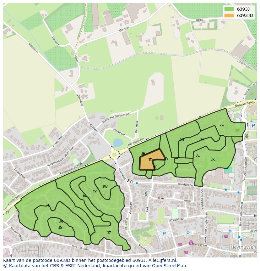 Afbeelding van het postcodegebied 6093 JD op de kaart.