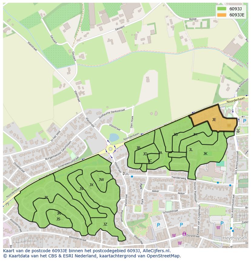 Afbeelding van het postcodegebied 6093 JE op de kaart.