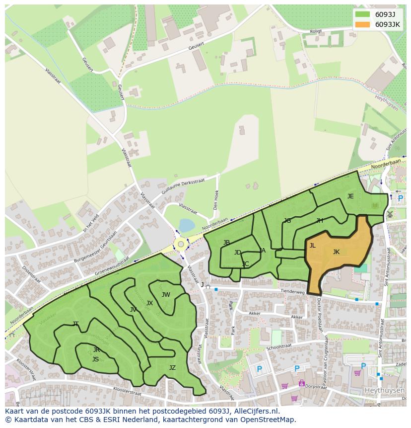 Afbeelding van het postcodegebied 6093 JK op de kaart.