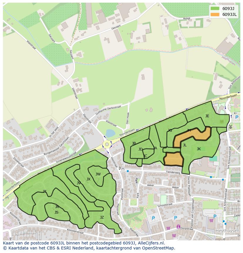 Afbeelding van het postcodegebied 6093 JL op de kaart.