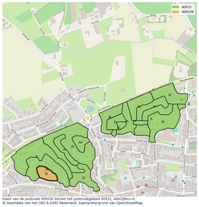 Afbeelding van het postcodegebied 6093 JS op de kaart.