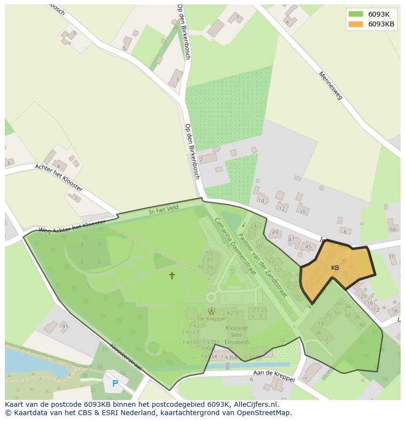 Afbeelding van het postcodegebied 6093 KB op de kaart.