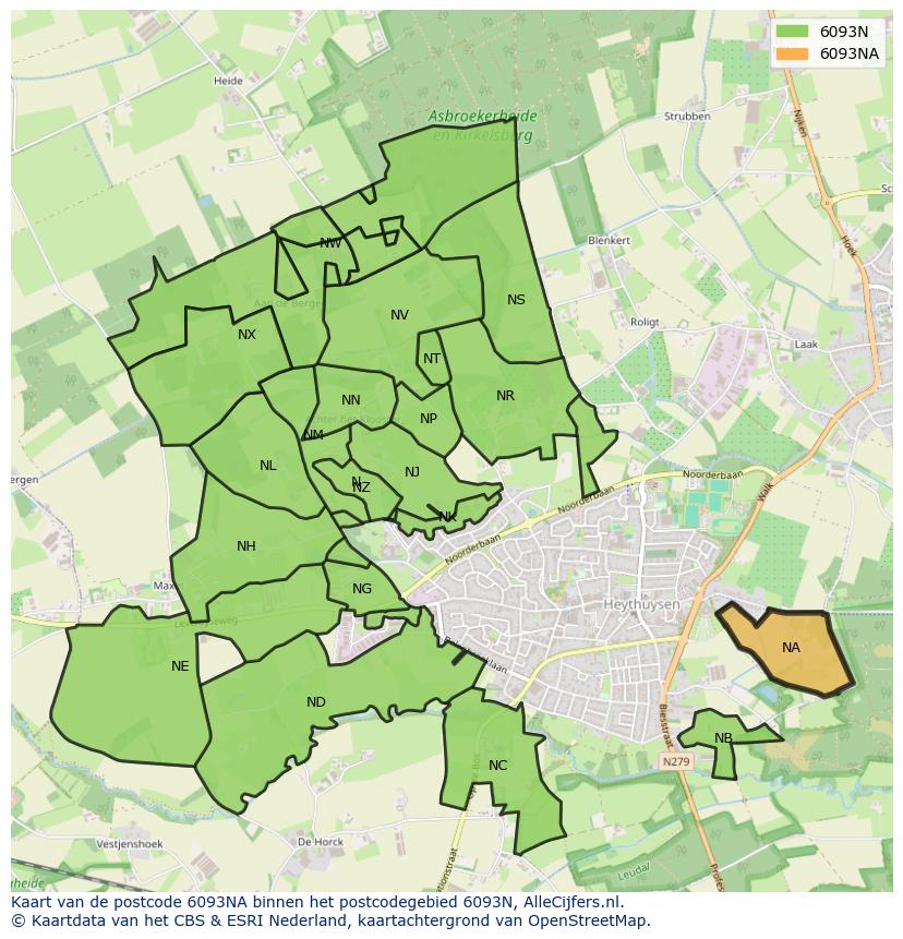 Afbeelding van het postcodegebied 6093 NA op de kaart.