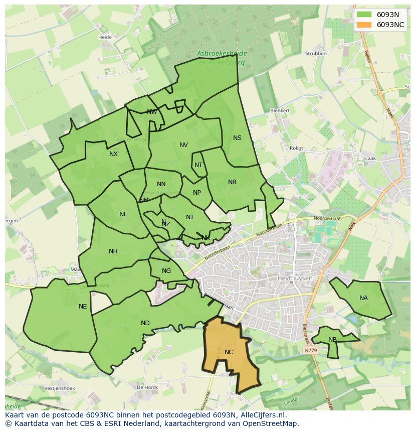 Afbeelding van het postcodegebied 6093 NC op de kaart.
