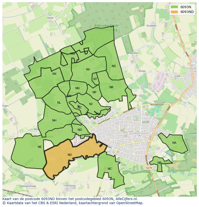 Afbeelding van het postcodegebied 6093 ND op de kaart.