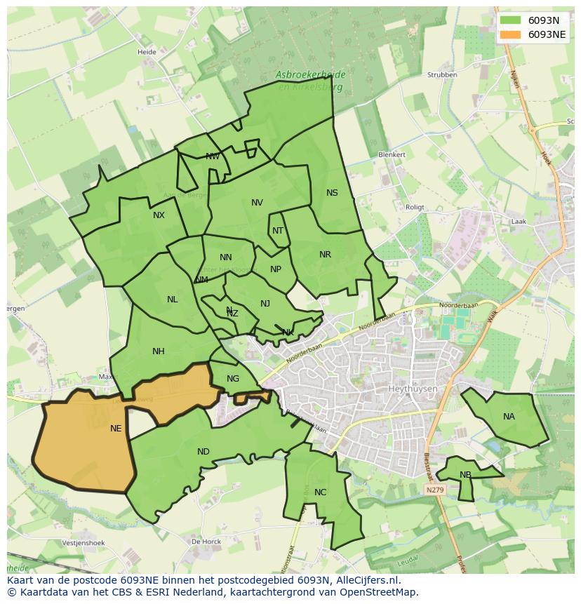 Afbeelding van het postcodegebied 6093 NE op de kaart.