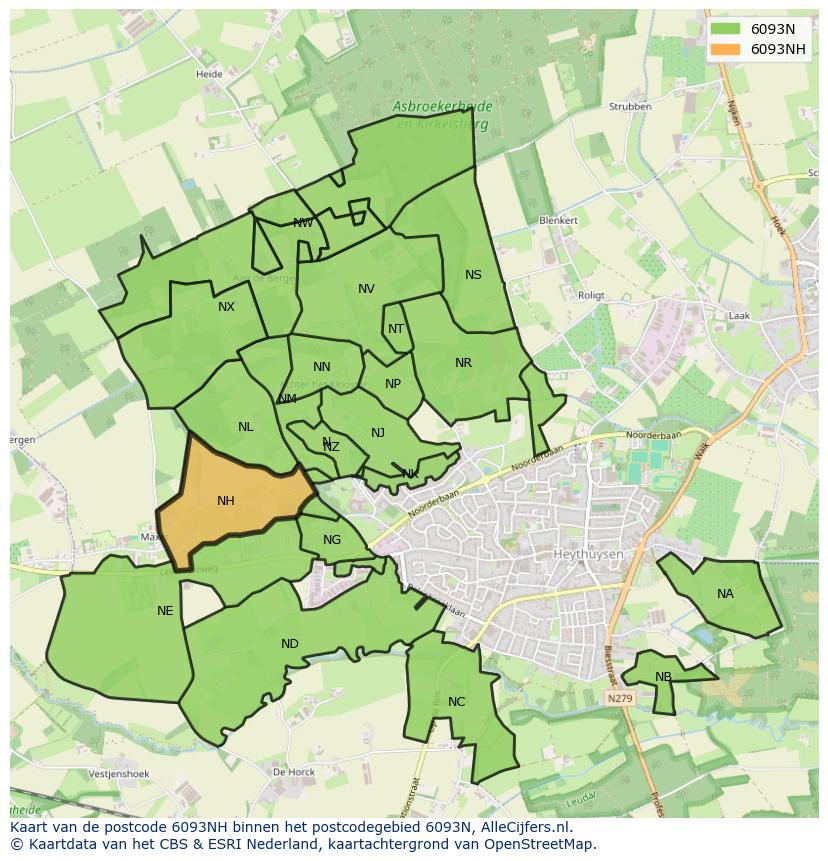 Afbeelding van het postcodegebied 6093 NH op de kaart.