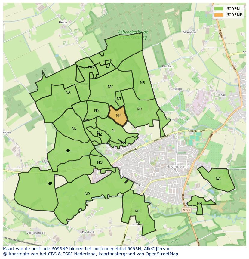 Afbeelding van het postcodegebied 6093 NP op de kaart.