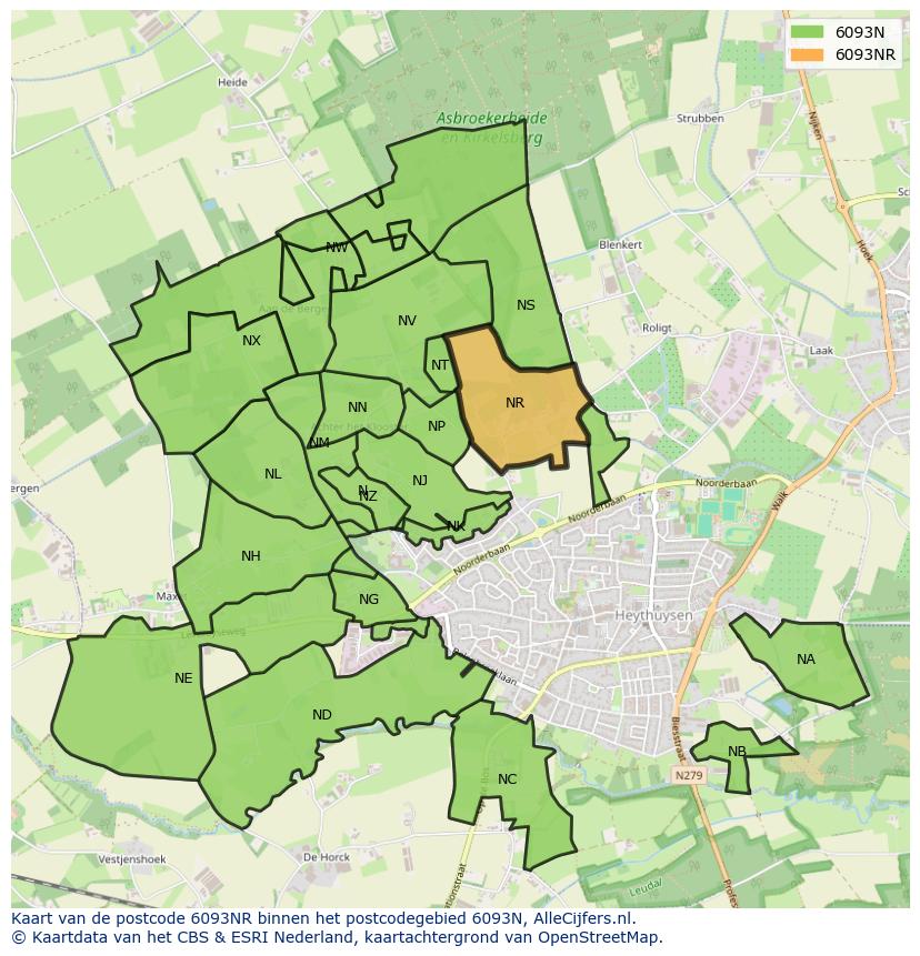 Afbeelding van het postcodegebied 6093 NR op de kaart.