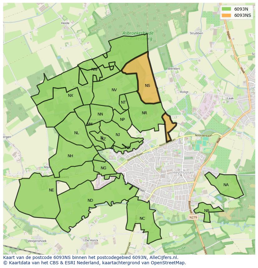 Afbeelding van het postcodegebied 6093 NS op de kaart.