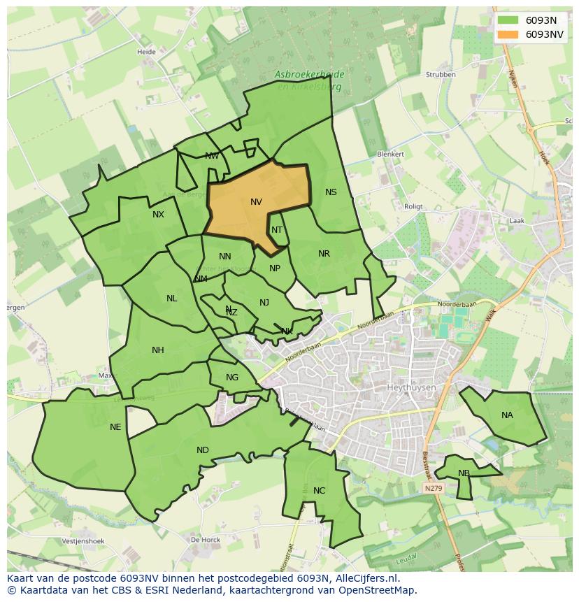 Afbeelding van het postcodegebied 6093 NV op de kaart.