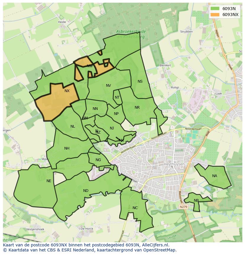 Afbeelding van het postcodegebied 6093 NX op de kaart.