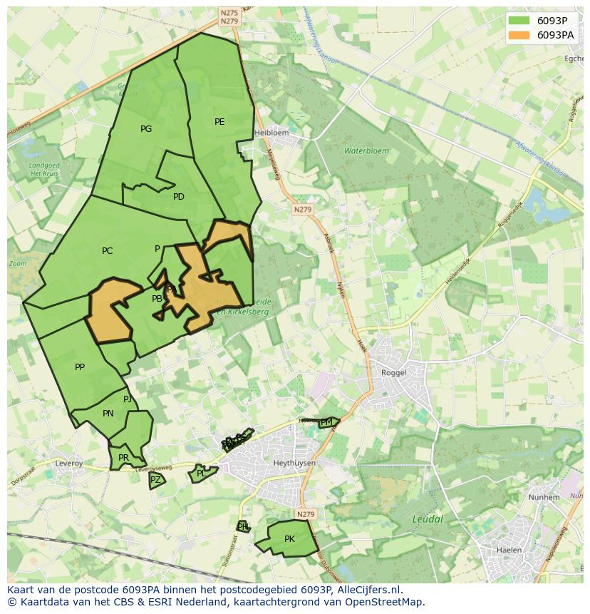 Afbeelding van het postcodegebied 6093 PA op de kaart.