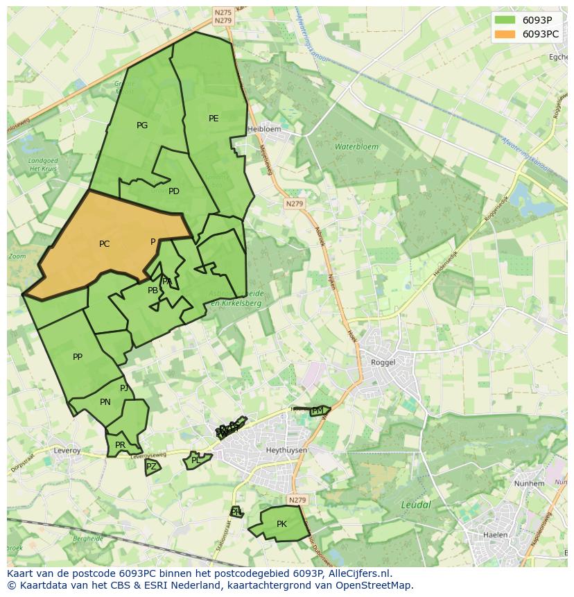 Afbeelding van het postcodegebied 6093 PC op de kaart.