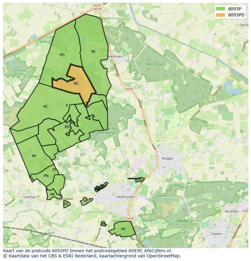 Afbeelding van het postcodegebied 6093 PD op de kaart.