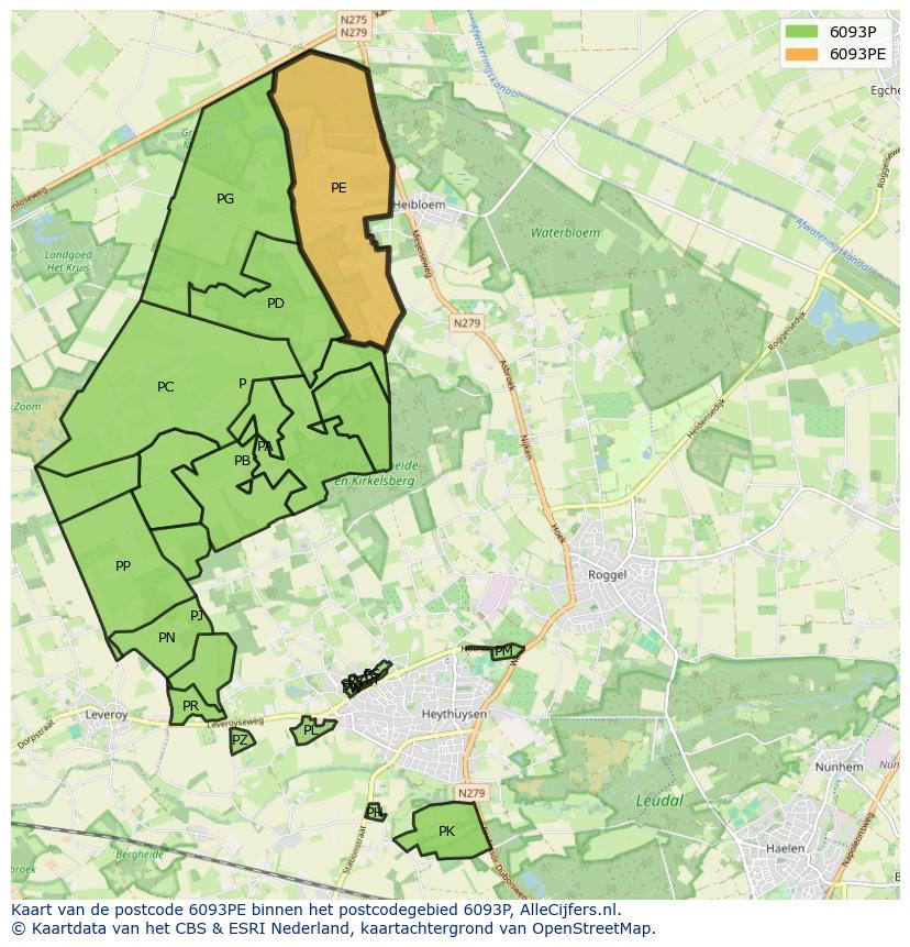 Afbeelding van het postcodegebied 6093 PE op de kaart.