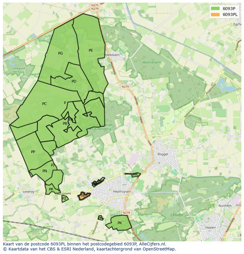 Afbeelding van het postcodegebied 6093 PL op de kaart.