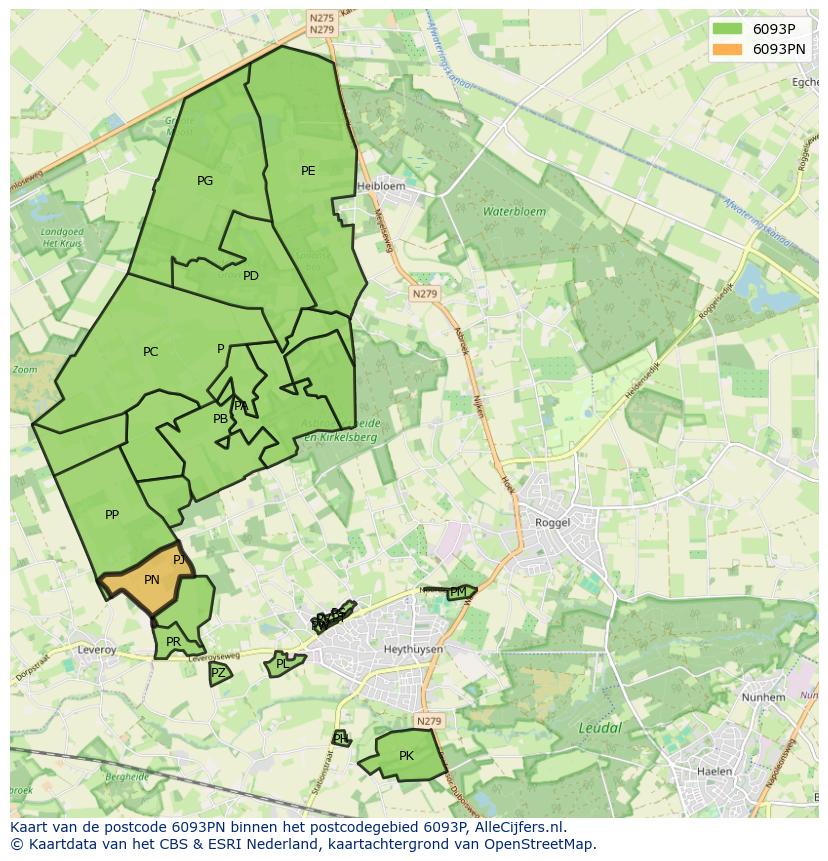 Afbeelding van het postcodegebied 6093 PN op de kaart.
