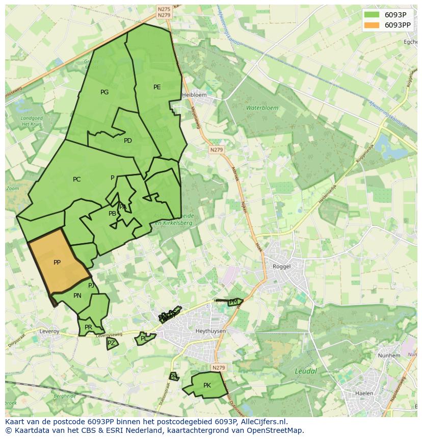 Afbeelding van het postcodegebied 6093 PP op de kaart.