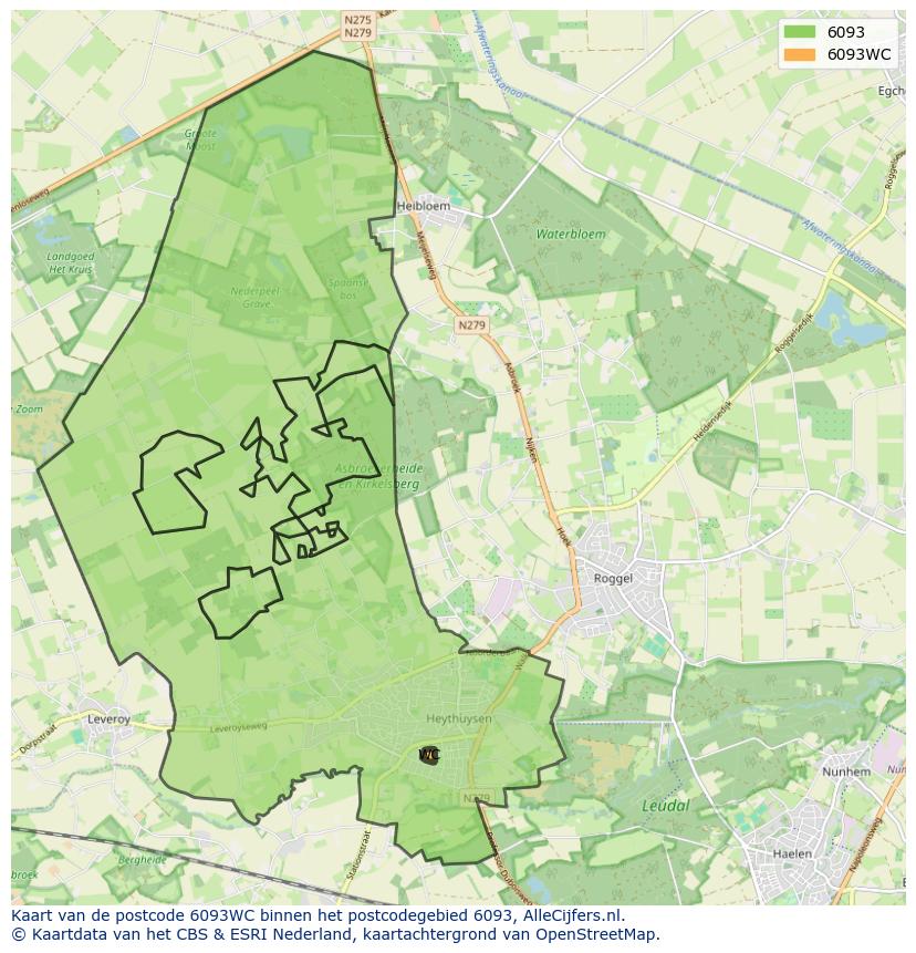 Afbeelding van het postcodegebied 6093 WC op de kaart.