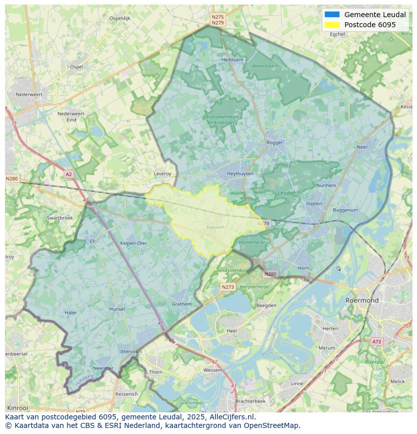 Afbeelding van het postcodegebied 6095 op de kaart.