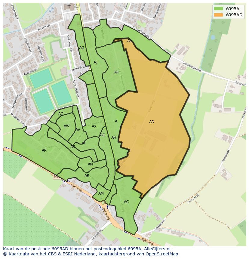 Afbeelding van het postcodegebied 6095 AD op de kaart.