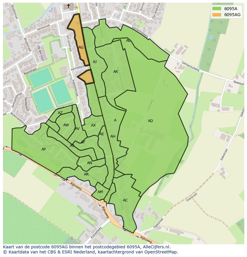 Afbeelding van het postcodegebied 6095 AG op de kaart.