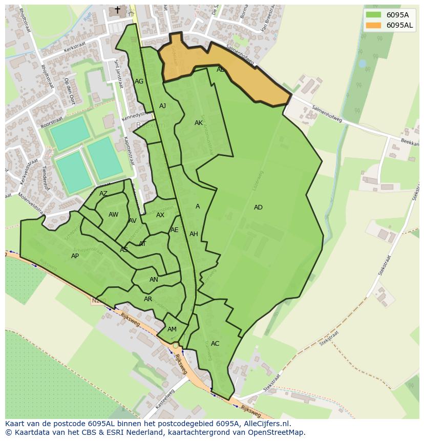 Afbeelding van het postcodegebied 6095 AL op de kaart.