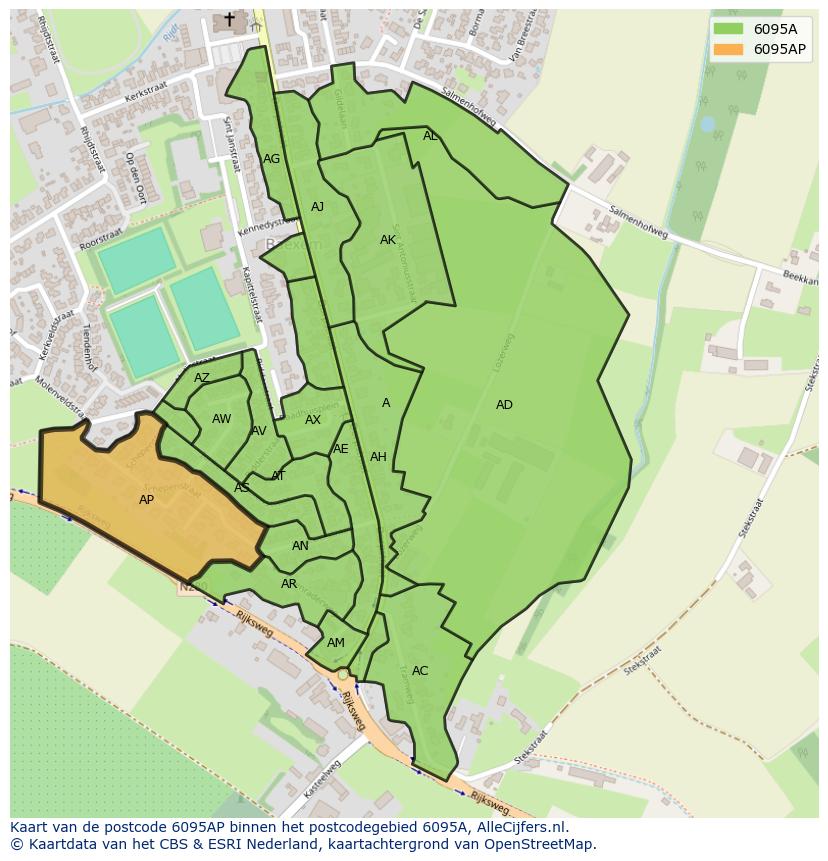 Afbeelding van het postcodegebied 6095 AP op de kaart.