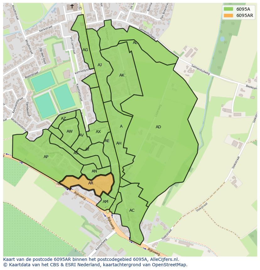 Afbeelding van het postcodegebied 6095 AR op de kaart.