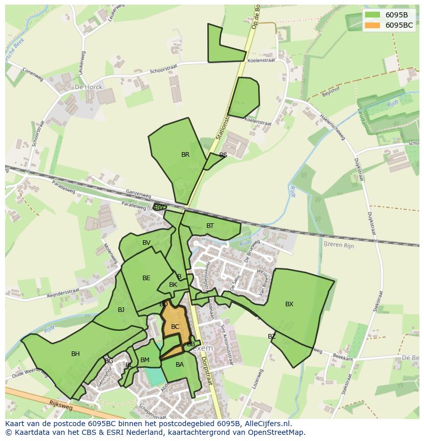 Afbeelding van het postcodegebied 6095 BC op de kaart.