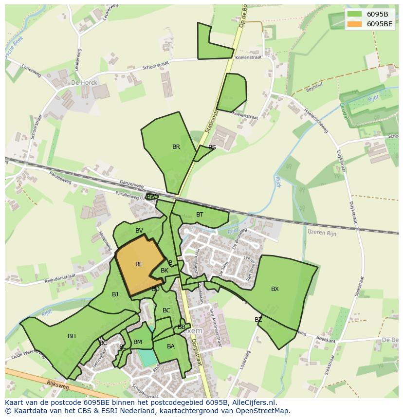 Afbeelding van het postcodegebied 6095 BE op de kaart.