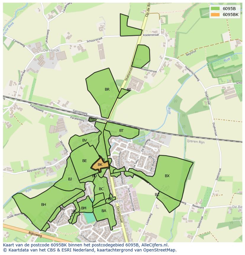 Afbeelding van het postcodegebied 6095 BK op de kaart.