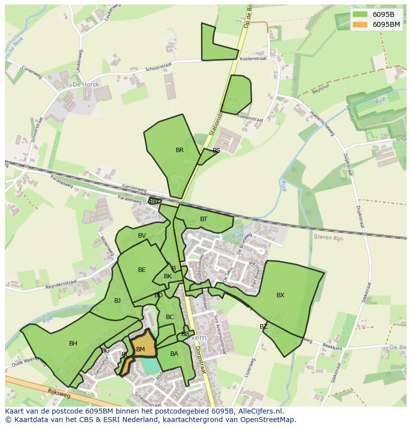 Afbeelding van het postcodegebied 6095 BM op de kaart.
