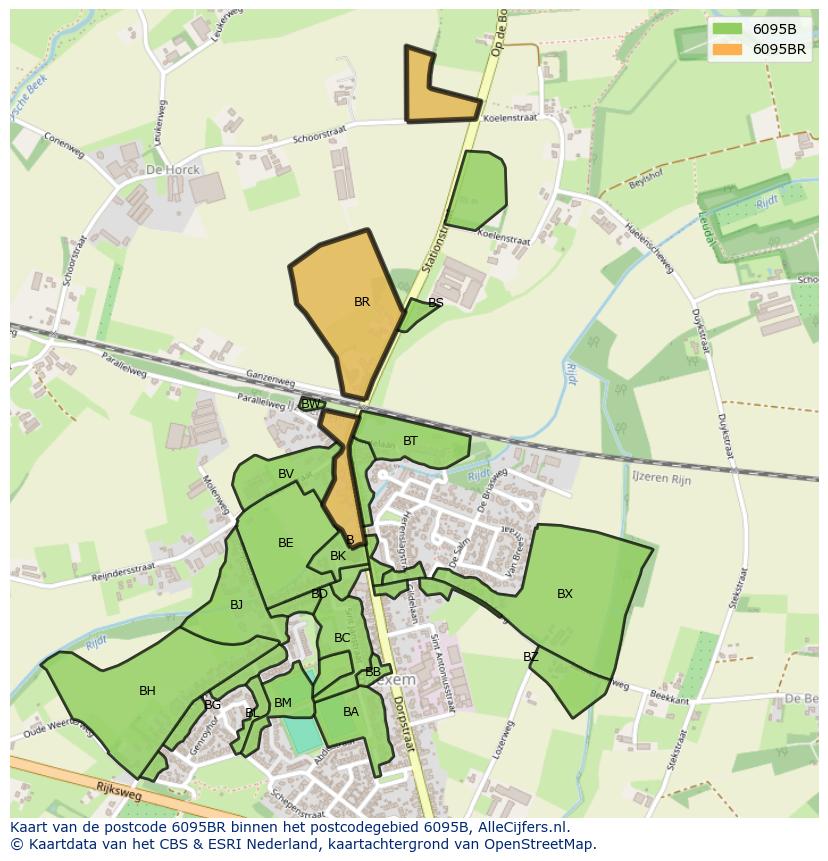 Afbeelding van het postcodegebied 6095 BR op de kaart.