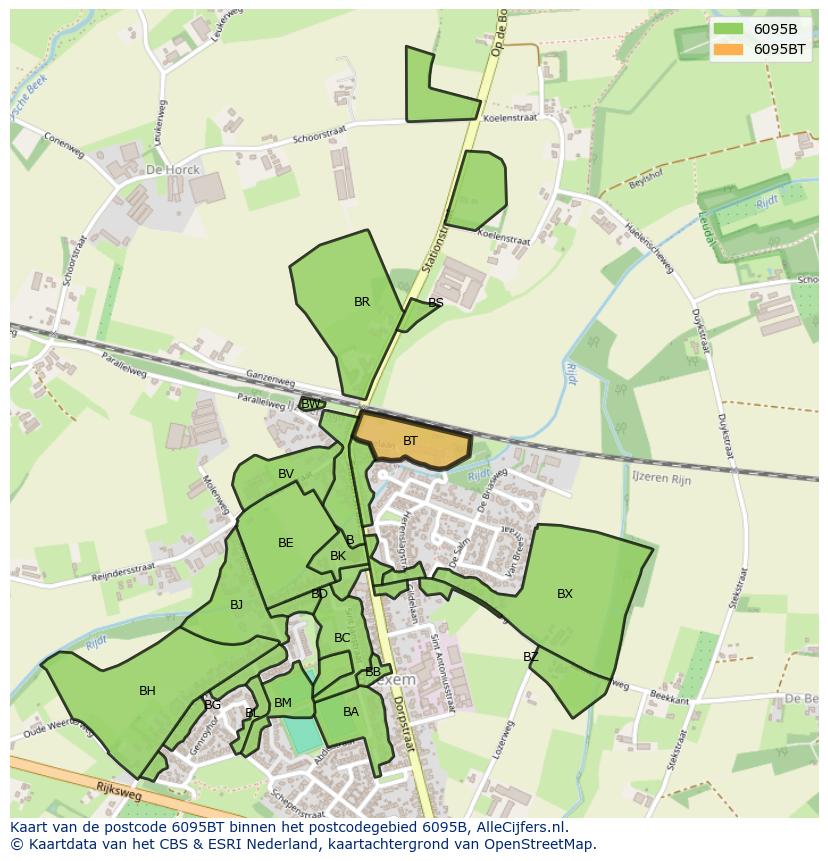 Afbeelding van het postcodegebied 6095 BT op de kaart.
