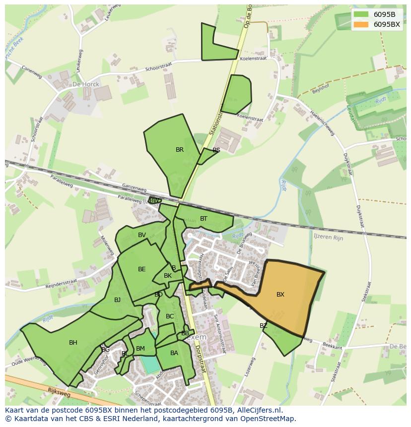 Afbeelding van het postcodegebied 6095 BX op de kaart.