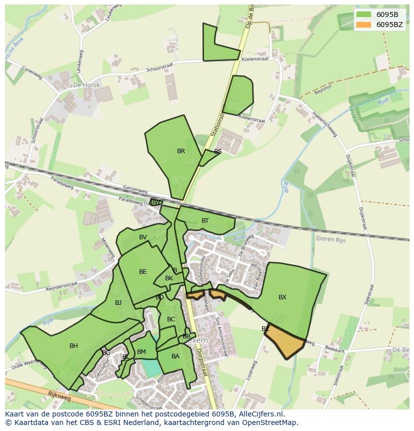Afbeelding van het postcodegebied 6095 BZ op de kaart.