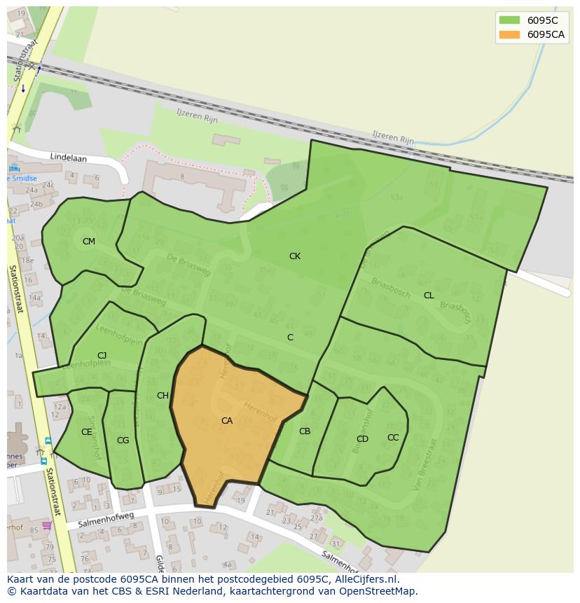 Afbeelding van het postcodegebied 6095 CA op de kaart.