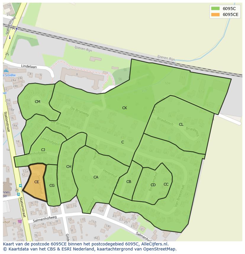 Afbeelding van het postcodegebied 6095 CE op de kaart.