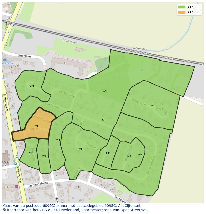 Afbeelding van het postcodegebied 6095 CJ op de kaart.