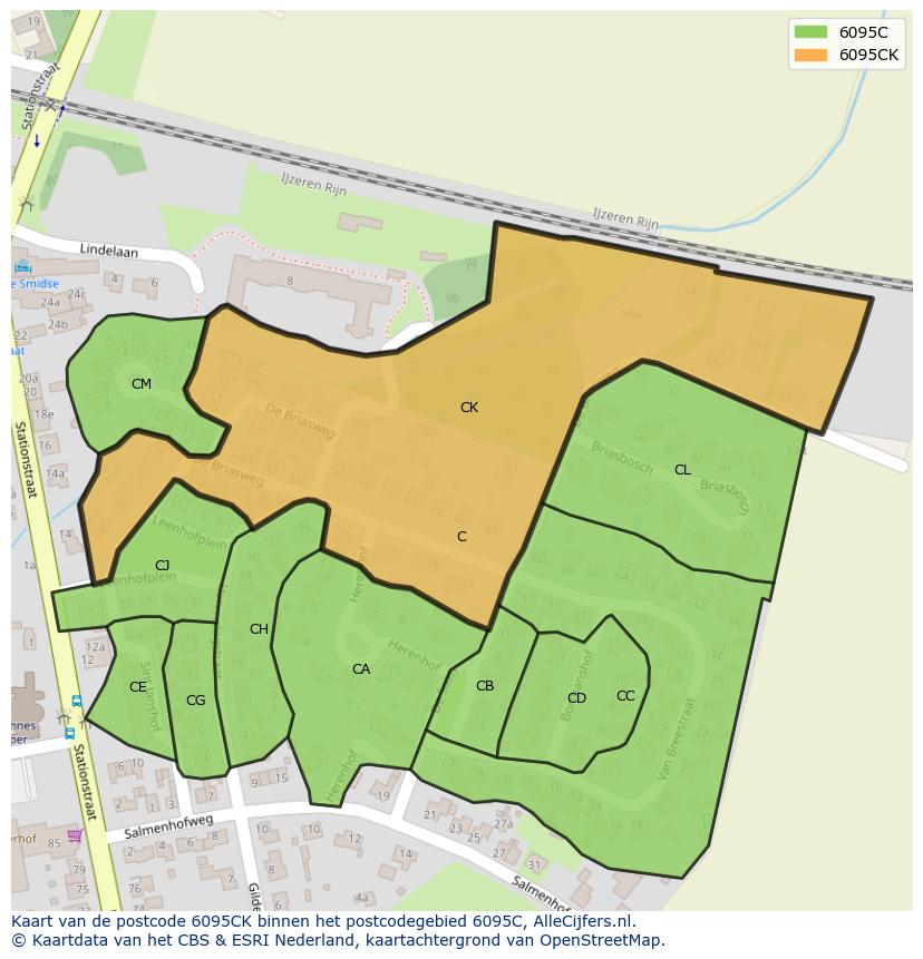 Afbeelding van het postcodegebied 6095 CK op de kaart.