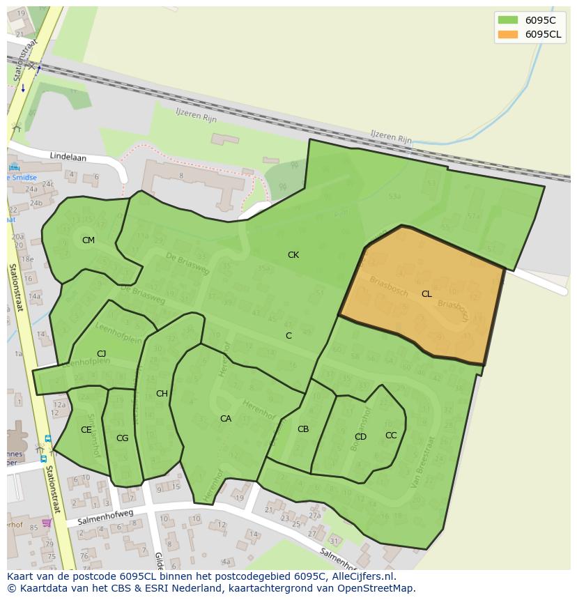 Afbeelding van het postcodegebied 6095 CL op de kaart.