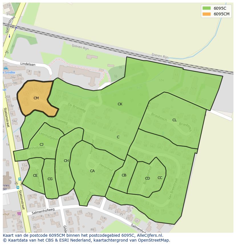 Afbeelding van het postcodegebied 6095 CM op de kaart.
