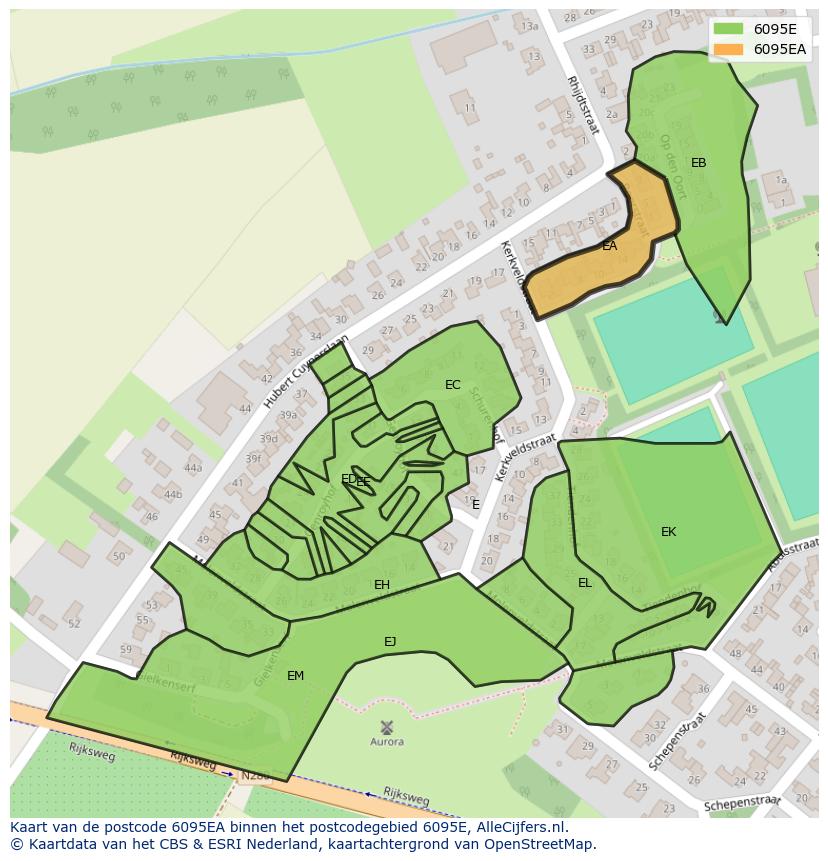 Afbeelding van het postcodegebied 6095 EA op de kaart.