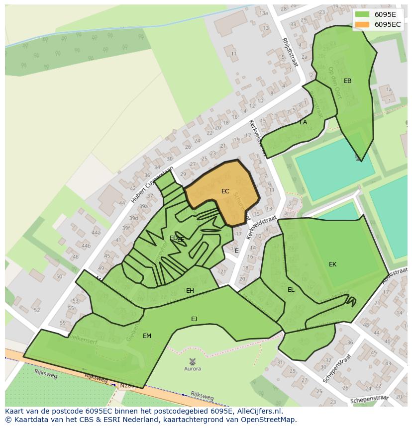Afbeelding van het postcodegebied 6095 EC op de kaart.