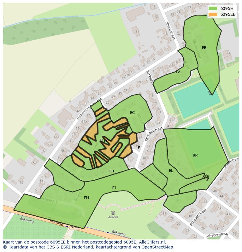 Afbeelding van het postcodegebied 6095 EE op de kaart.