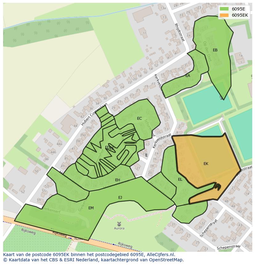 Afbeelding van het postcodegebied 6095 EK op de kaart.